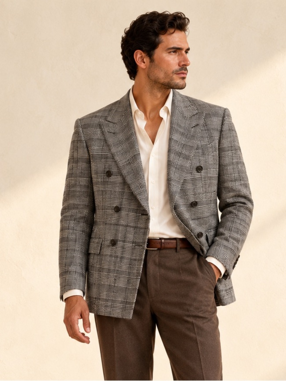 Bugatchi Heritage Plaid Wool Double Breasted Blazer Quiet Luxury Size 44R
